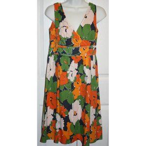 Liz Claiborne 6 petite orange green navy white floral sundress Summer Spring